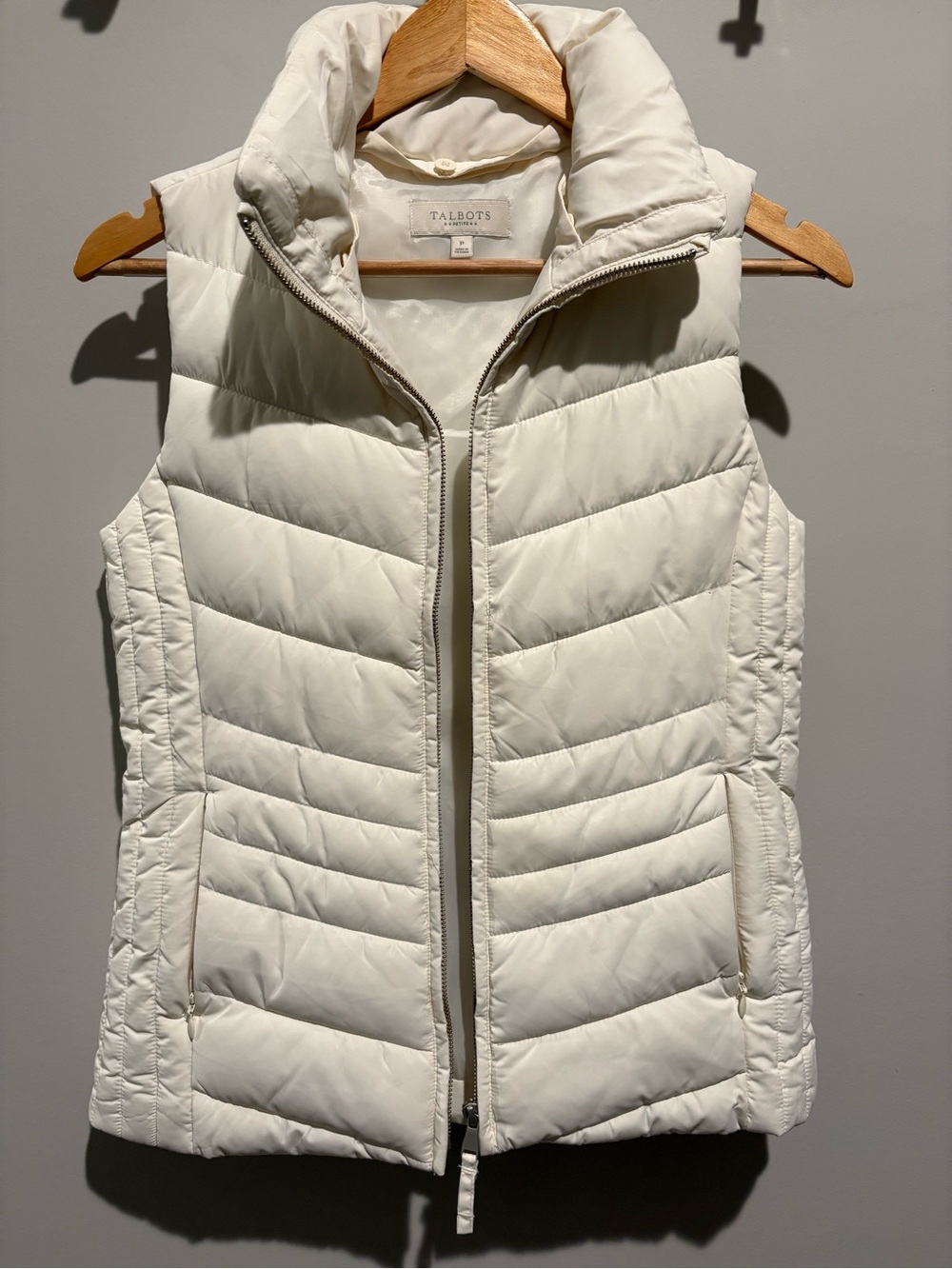 Talbots Cream Quilted Down-Style Vest with High Collar